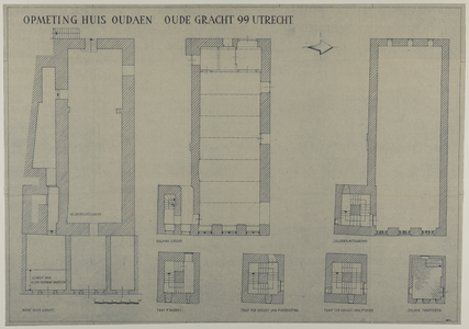 217670 Plattegronden van het huis Oudaen (Oudegracht 99) te Utrecht.
